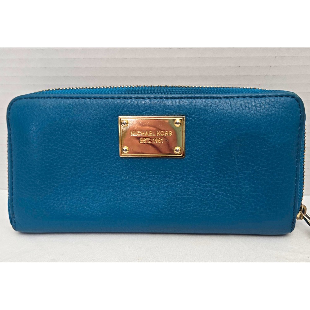 Michael Kors Jet Set Large Zip- Around Continental Wallet - Vibrant Teal Leather
